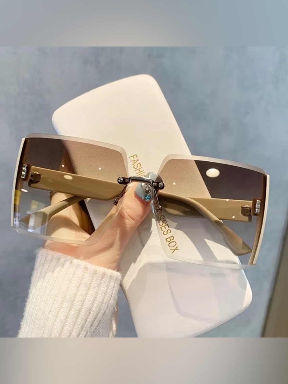 Rimless Fashion Sunglasses in Taupe Brown NWOT